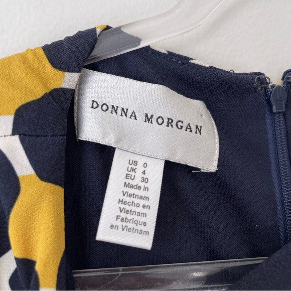 Donna Morgan Whitt Jersey Dress Honeycomb Navy blue Mustard yellow‎ Sz 0 - Picture 7 of 9